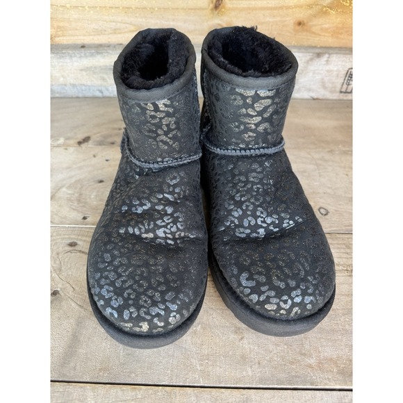 UGG Mini Snow leopard black leopard Ankle boots size 8 - Picture 5 of 16